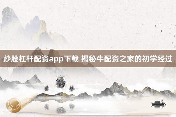 炒股杠杆配资app下载 揭秘牛配资之家的初学经过