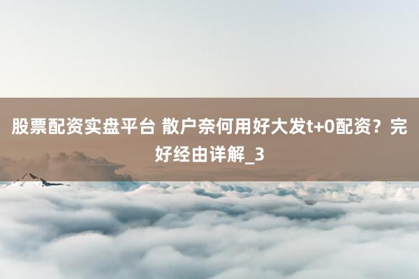 股票配资实盘平台 散户奈何用好大发t+0配资？完好经由详解_3