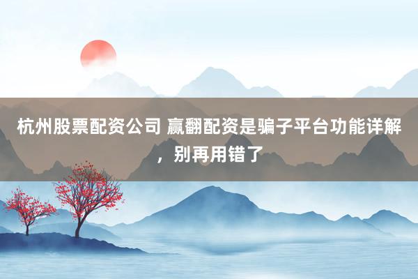 杭州股票配资公司 赢翻配资是骗子平台功能详解，别再用错了
