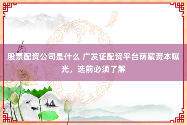 股票配资公司是什么 广发证配资平台荫藏资本曝光，选前必须了解