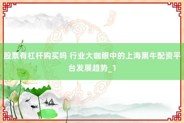 股票有杠杆购买吗 行业大咖眼中的上海黑牛配资平台发展趋势_1
