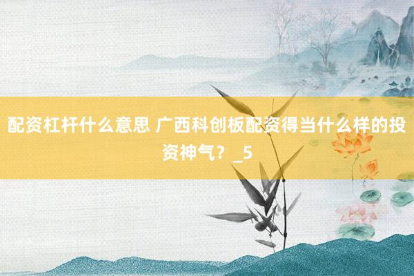 配资杠杆什么意思 广西科创板配资得当什么样的投资神气？_5