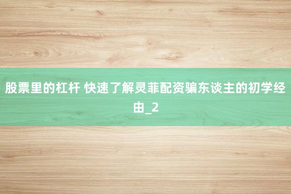 股票里的杠杆 快速了解灵菲配资骗东谈主的初学经由_2