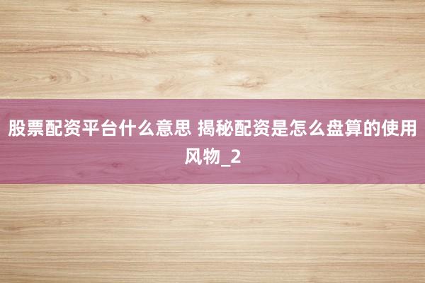 股票配资平台什么意思 揭秘配资是怎么盘算的使用风物_2