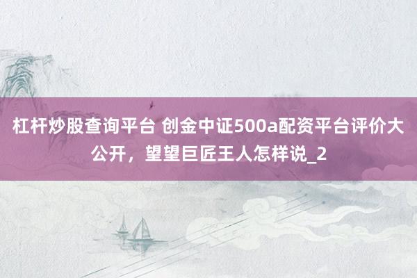 杠杆炒股查询平台 创金中证500a配资平台评价大公开，望望巨匠王人怎样说_2