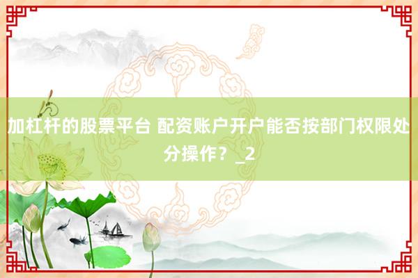 加杠杆的股票平台 配资账户开户能否按部门权限处分操作？_2