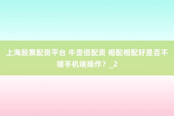 上海股票配资平台 牛壹佰配资 相配相配好是否不错手机端操作？_2
