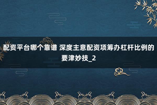 配资平台哪个靠谱 深度主意配资项筹办杠杆比例的要津妙技_2