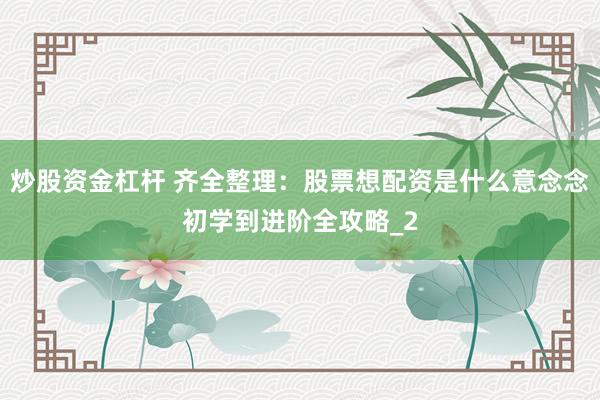 炒股资金杠杆 齐全整理：股票想配资是什么意念念初学到进阶全攻略_2