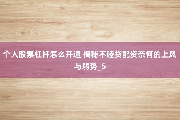 个人股票杠杆怎么开通 揭秘不睦贷配资奈何的上风与弱势_5