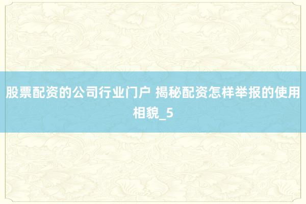 股票配资的公司行业门户 揭秘配资怎样举报的使用相貌_5